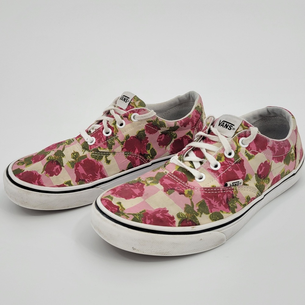 Vans Era Low Top Sneakers Women 9 Floral Pink Checkerboard Canvas Skate Shoes